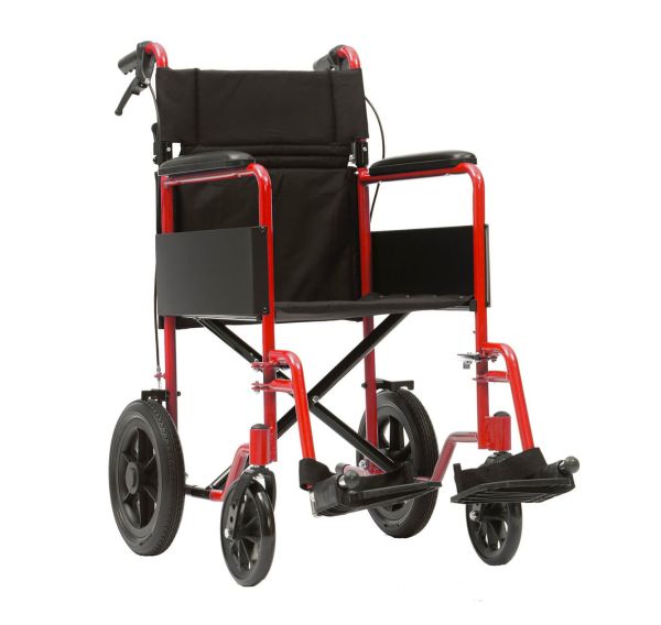 Front view of LAMS Transit Wheelchair - Red