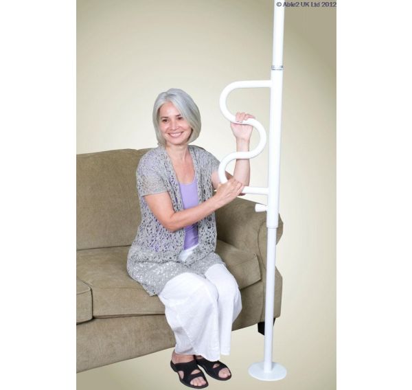 Security Pole & Curve Grab Bar - White