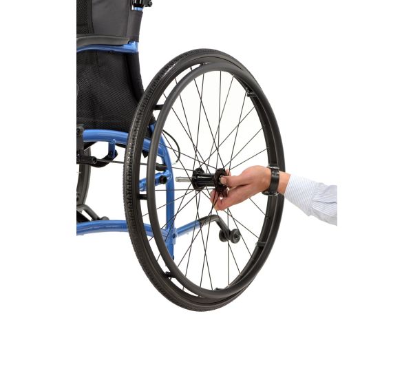 Showing wheel removal of TGA self propelled wheelchair