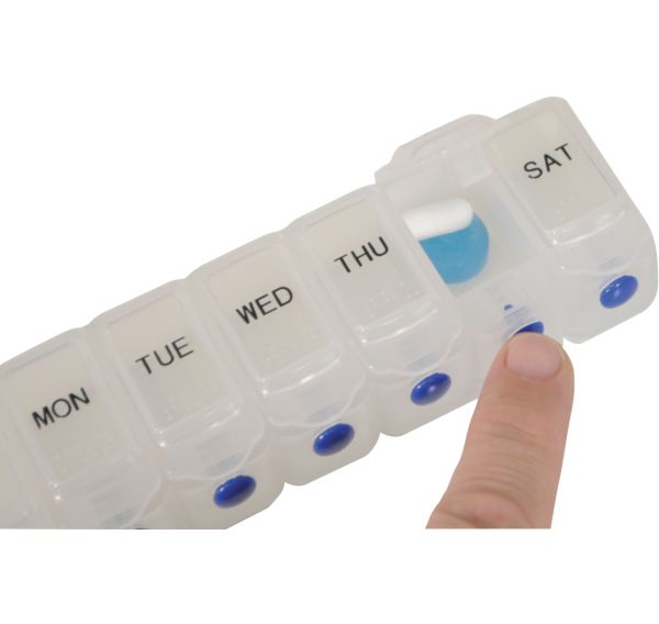 Deluxe Am/Pm Weekday Pill Dispenser With Push Button Release