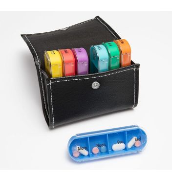 Wallet open showing pill storage compartments.