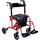 Whelchair rollator showing front view in red