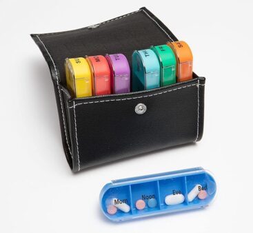 Wallet open showing pill storage compartments.