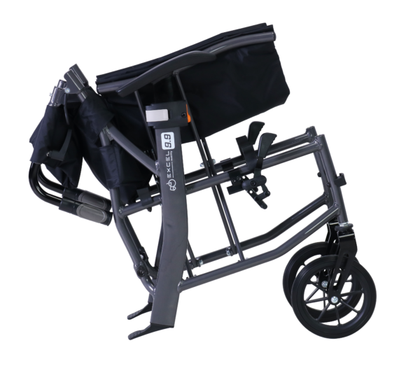 Excel 9.9 wheelchair folded with wheels removed