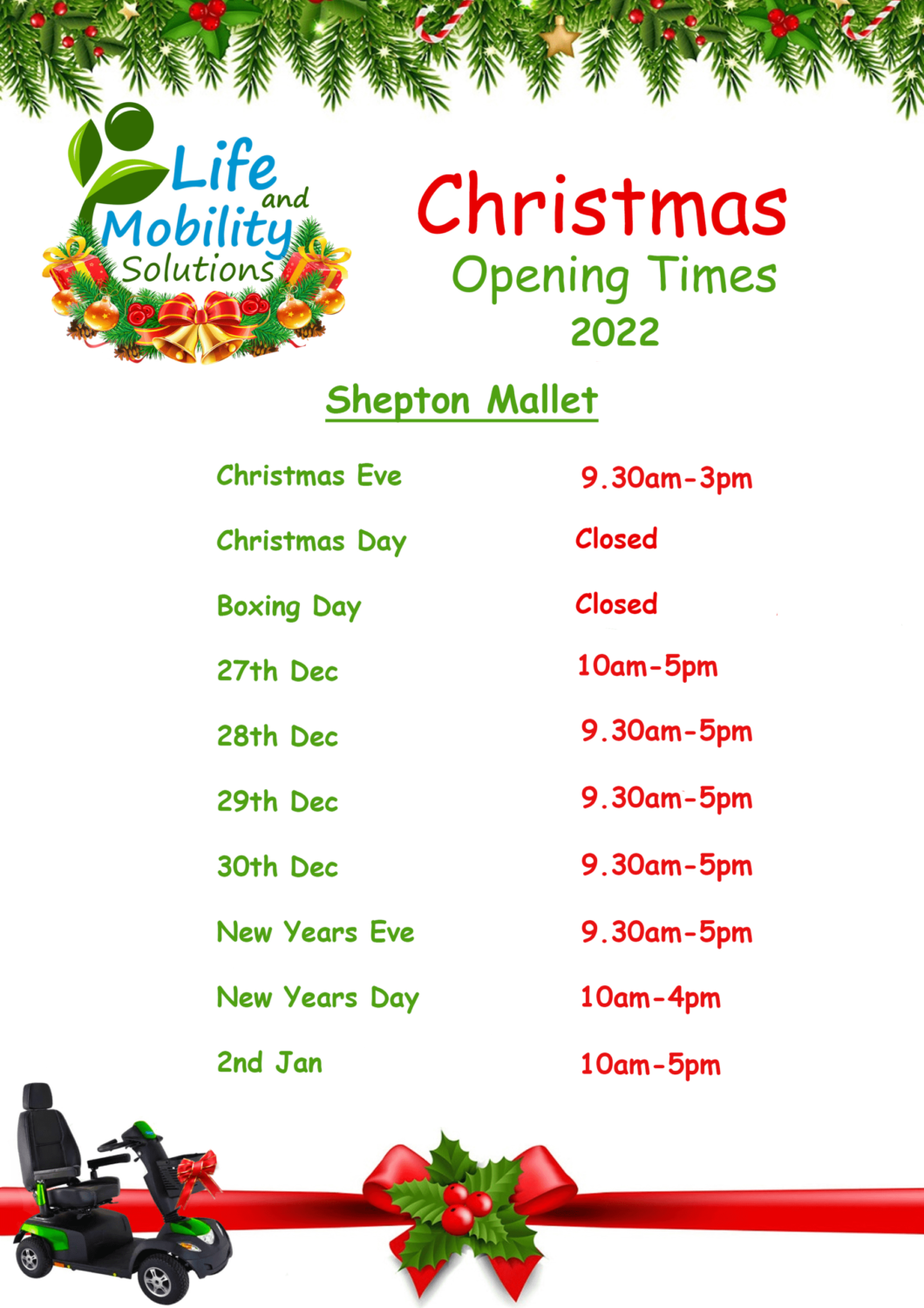 Opening Times Shepton Mallet Showroom