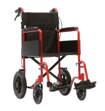 Front view of LAMS Transit Wheelchair - Red